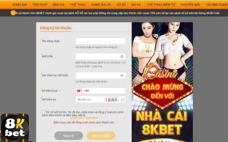 Hướng dẫn đăng ký 8Kbet chi tiết cho tân thủ